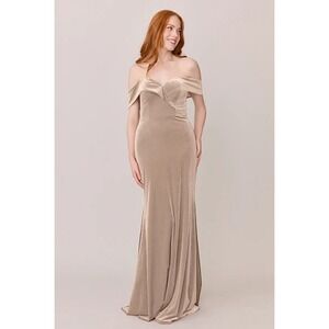 Revelry Dress Size 14 "Bardot" Velvet Dress in Champagne Bridesmaid Formal